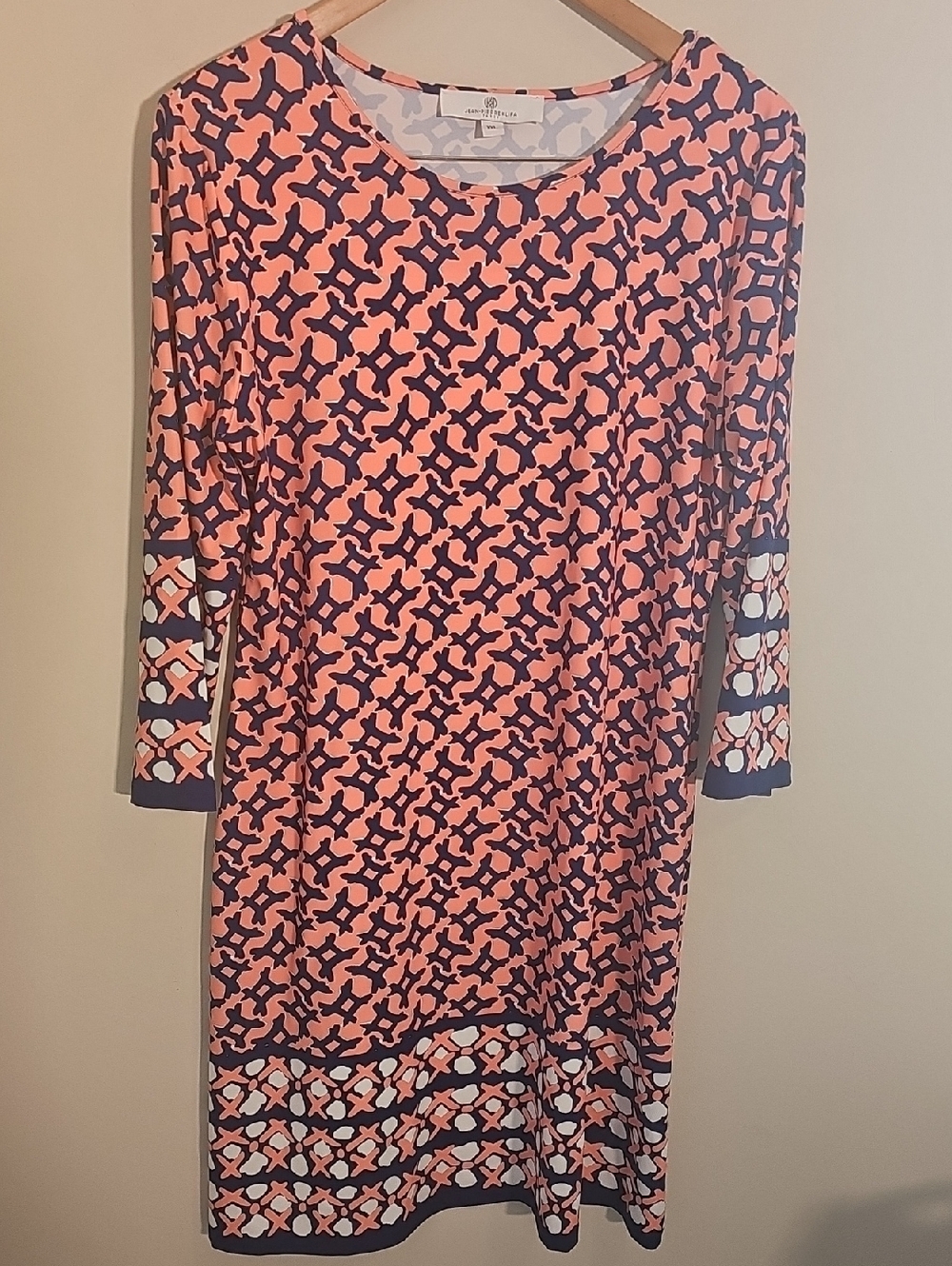 JEAN-pierreklifa Paris Shift Dress.XL.‎ Coral And Navy Pop Over. 3/4 Sleeves.